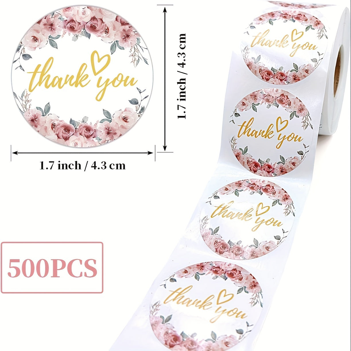 500pc Thank You Flower Stickers for Small Businesses and Shops