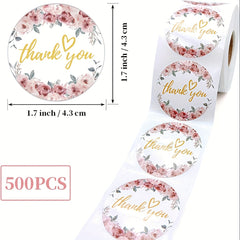 500pc Thank You Flower Stickers for Small Businesses and Shops