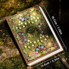 Vintage Botanical Notebook with Golden Butterfly Motif and Green Foliage