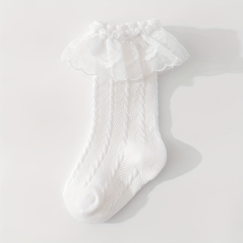 Girls Knitted Lace Princess Floral Knee High Socks