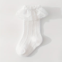 Girls Knitted Lace Princess Floral Knee High Socks