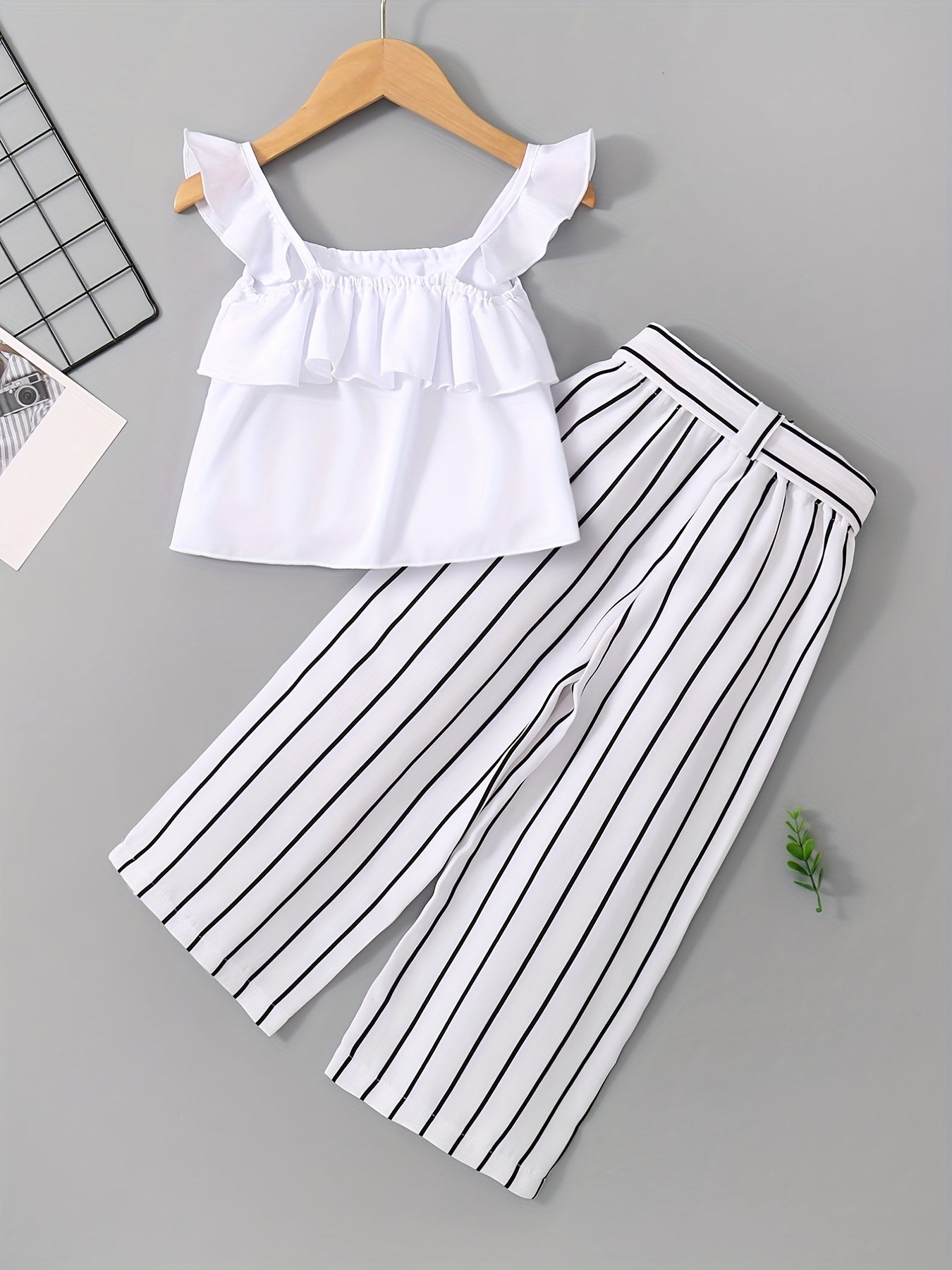 Girls Striped Wide Leg Pants Set Summer Kids Clothes