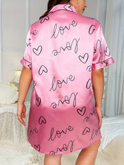 Nightgown Women's Plus Heart & Letter Print Short Sleeve Nightshirt