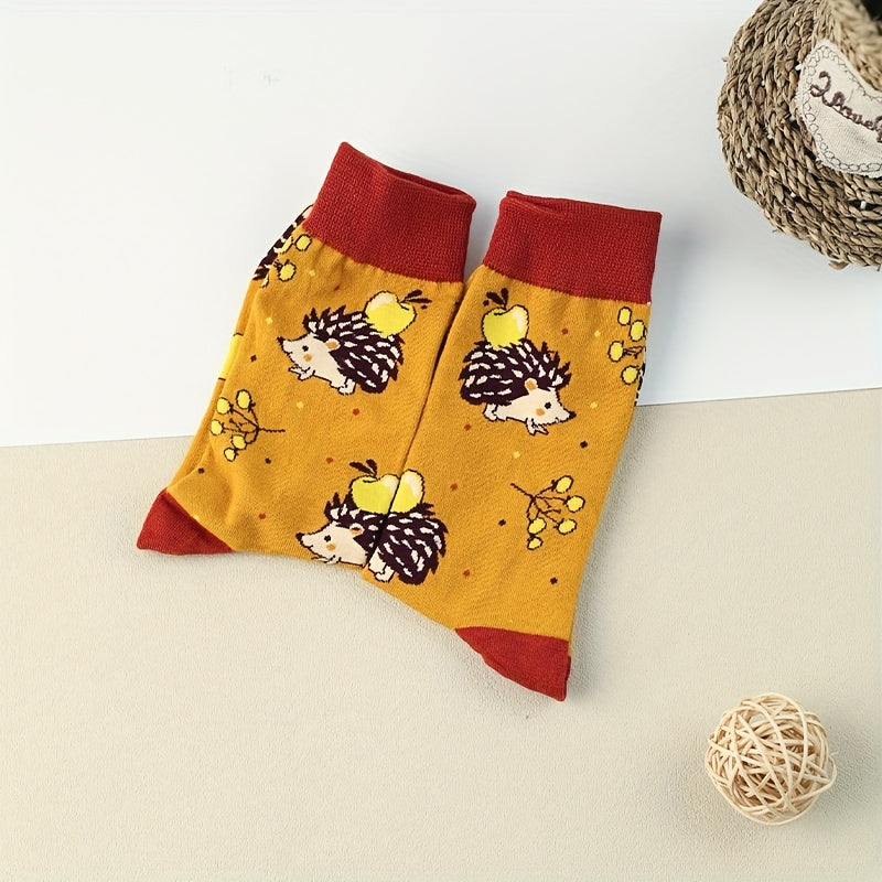 Cartoon Hedgehog Print Socks Comfy Mid Tube Women's Stockings