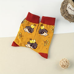 Cartoon Hedgehog Print Socks Comfy Mid Tube Women's Stockings
