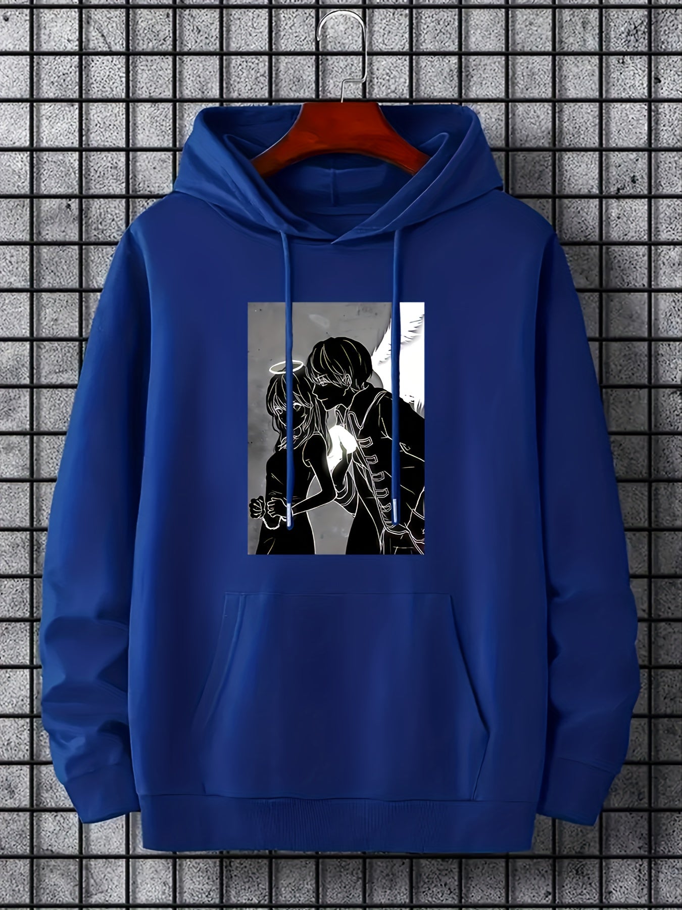 Angel Couple Anime Pattern Men's Hooded Sweatshirt