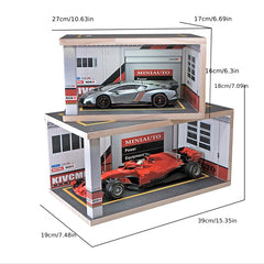 1:18 & 1:24 Solid Wood Garage w/ Lighting Alloy Car Storage Parking Lot Model