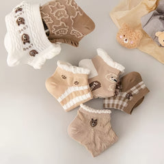 6 Pairs Women's Teddy Bear Ankle Socks Set