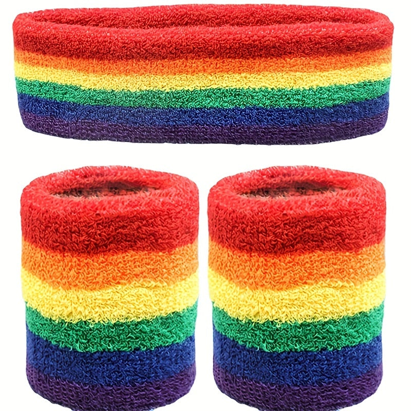 Rainbow Wrist Guard & Headband Set Sports Sweat Absorbing Basketball