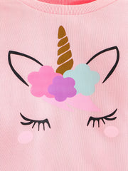 Unicorn Print Baby Girl Sweatshirt Sweatpants Set Spring And Autumn