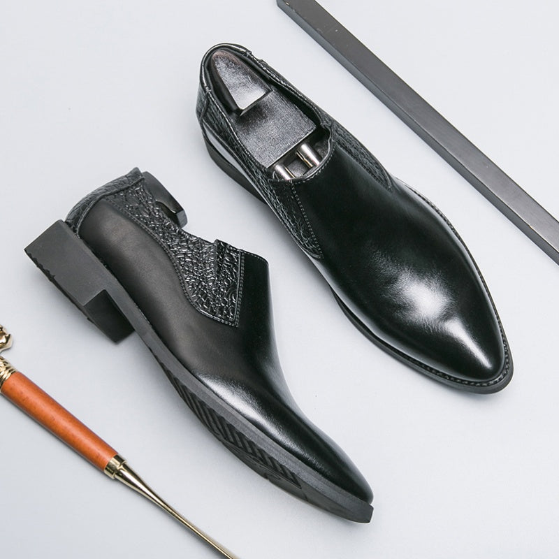 Men's Leather Loafer Shoes Almond Toe Slip On Dress Shoes