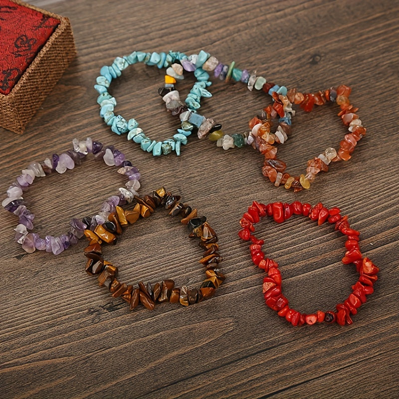 Irregular Crystal Gravel Beaded Bracelet with Elastic Rope for Girls