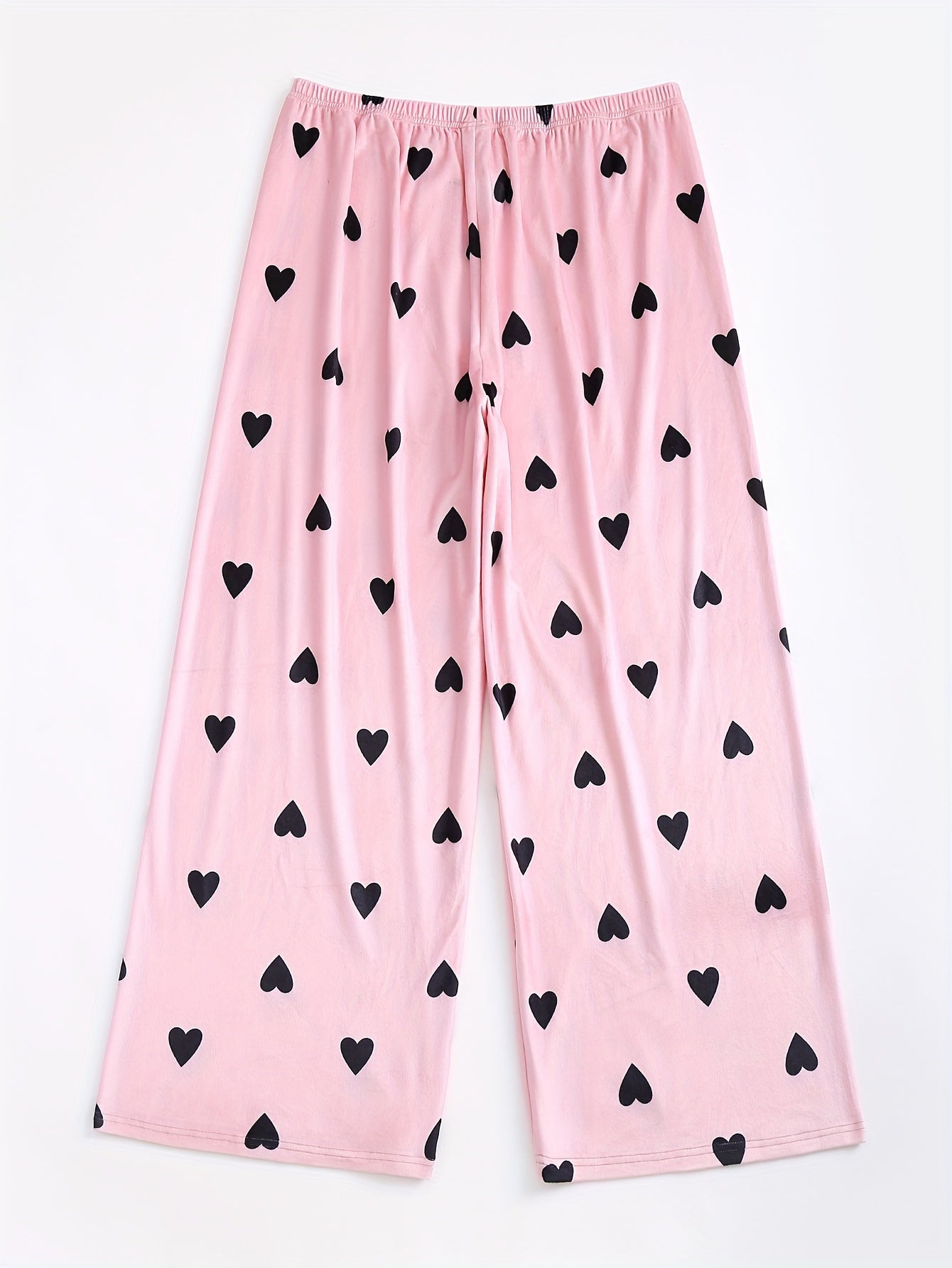 Heart Print Elastic Waist Home Wear Pants