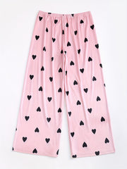 Heart Print Elastic Waist Home Wear Pants