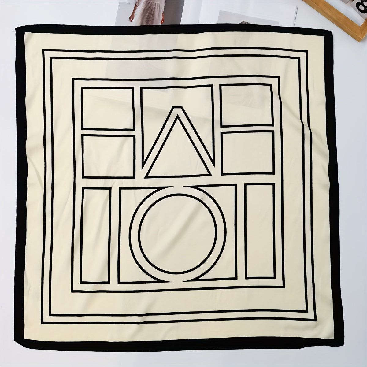 70cm Small Square Scarf Geometric Mosaic Print Casual Shawl Women's Neckerchief