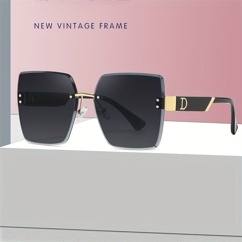 Square Rimless Sunglasses Gradient UV400 Sun Shades Summer Travel