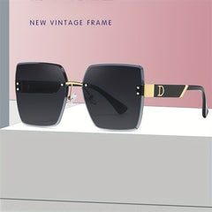 Square Rimless Sunglasses Gradient UV400 Sun Shades Summer Travel