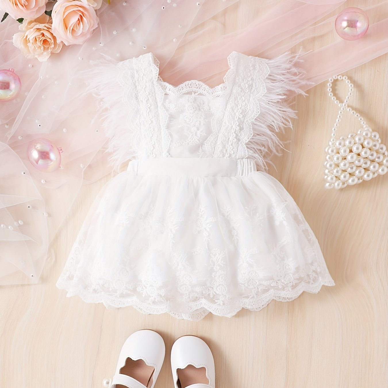 Feather Lace Sleeve Floral Fairy Princess Dress Infants Toddlers