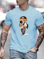 Cartoon Teddy Bear Print Men's Graphic Crew Neck T shirt