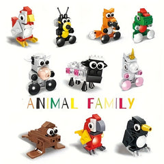10pcs Animal Building Block Set - Parrots, Penguins, Sheep, Cows, Puppies