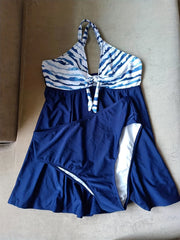 Colorblock Striped Tankini Set Cross Back Cami Top & Panty Swimsuit