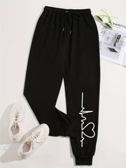Heart Print High Waist Sweatpants Women's Casual Pants
