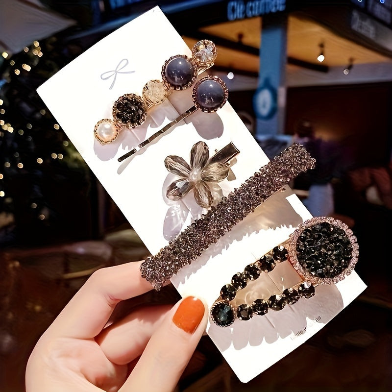 Sweet Faux Pearl Rhinestone Hair Clip Set