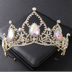 Golden Rhinestone Crown Headband Wedding Bride Hair Tiara