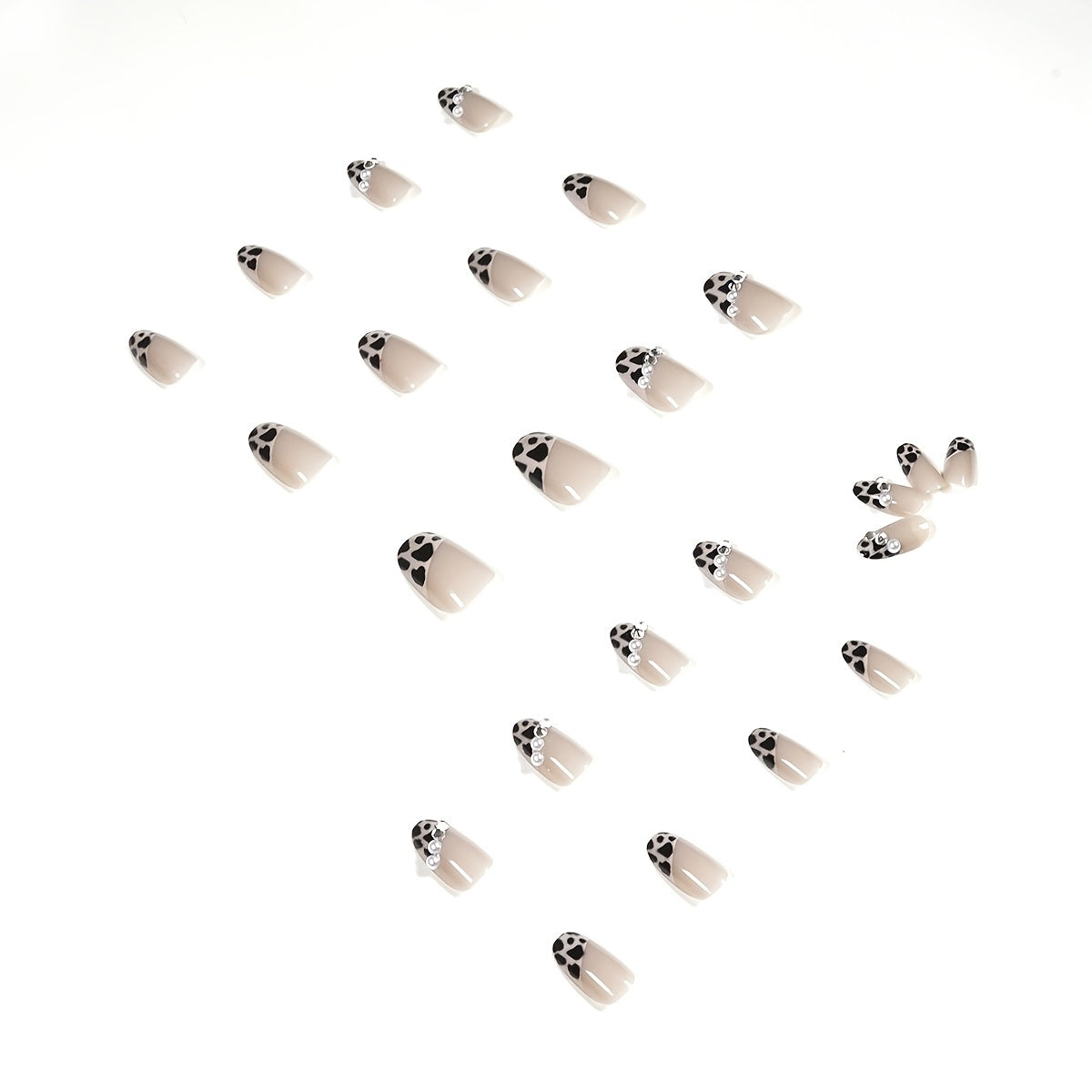 24 pcs Leopard Print Press On Nails with Rhinestone Accents for Women & Girls