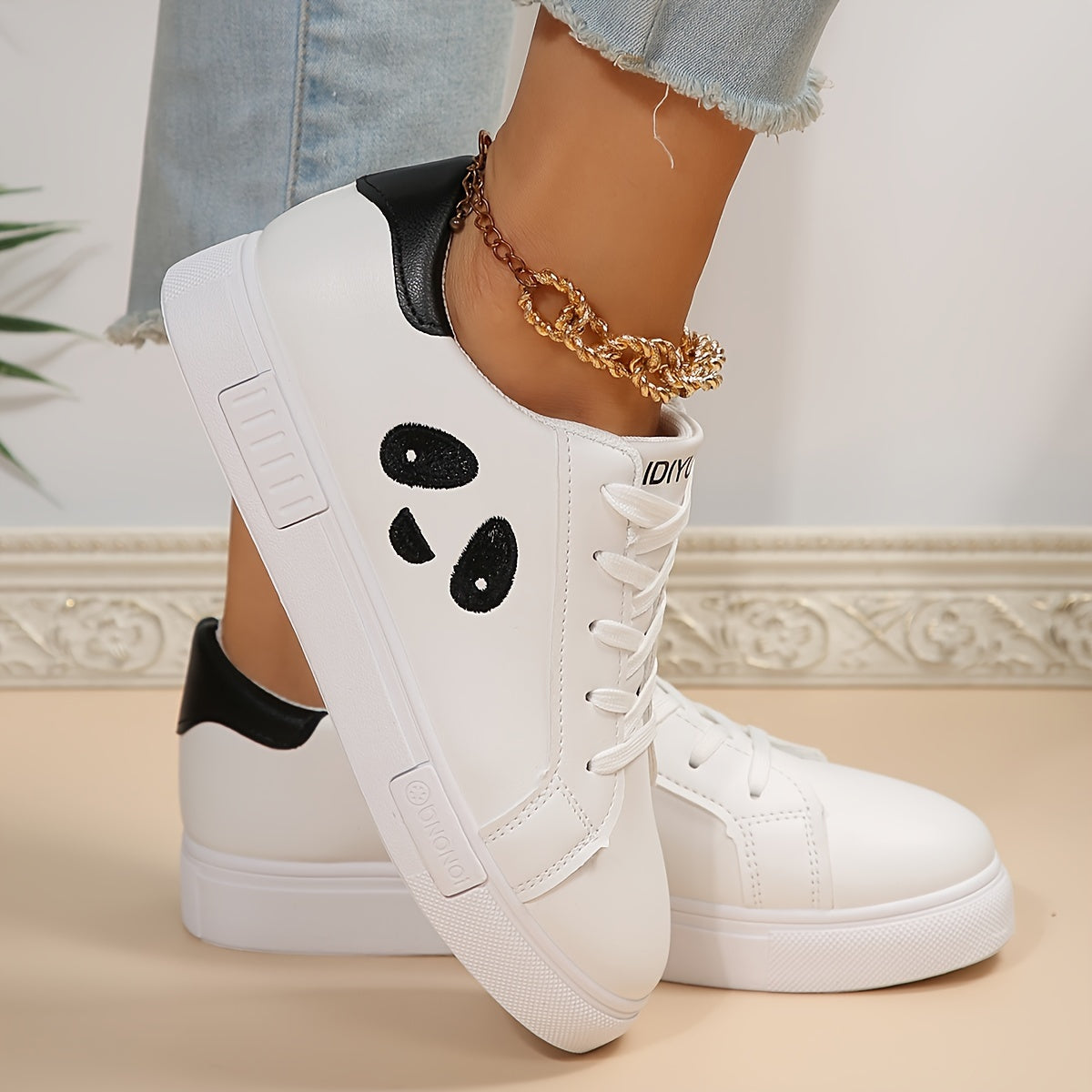 Panda Embroidered Skate Shoes Low Platform Casual Sneakers Women's Sports Shoes