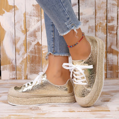 Metallic Platform Sneakers Lace Up Espadrille Shoes