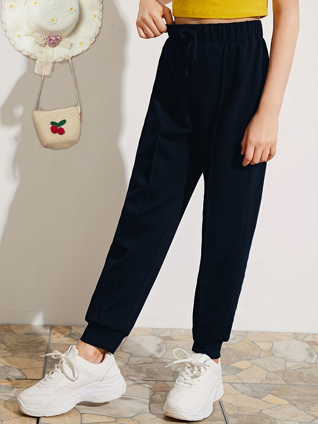 Girls High Waist Jogger Pants for Spring & Autumn