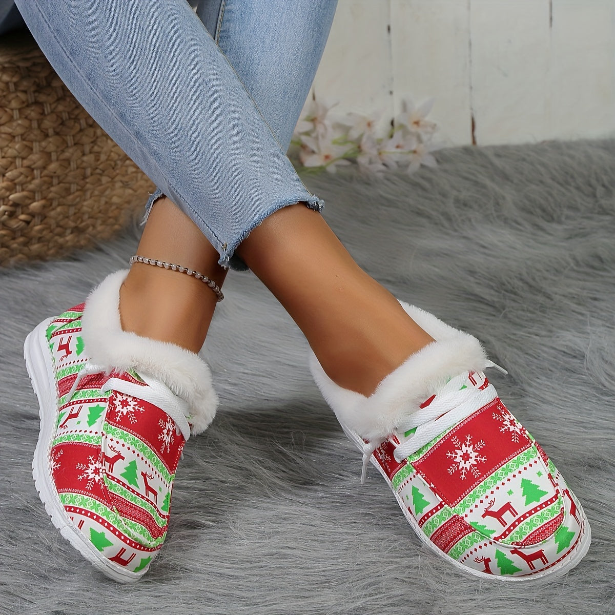 Women's Christmas Print Snow Sneakers Winter Canvas Shoes