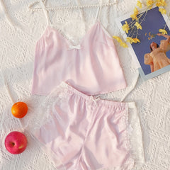Lace Pajama Set V Neck Cami & Shorts Women's Sleepwear