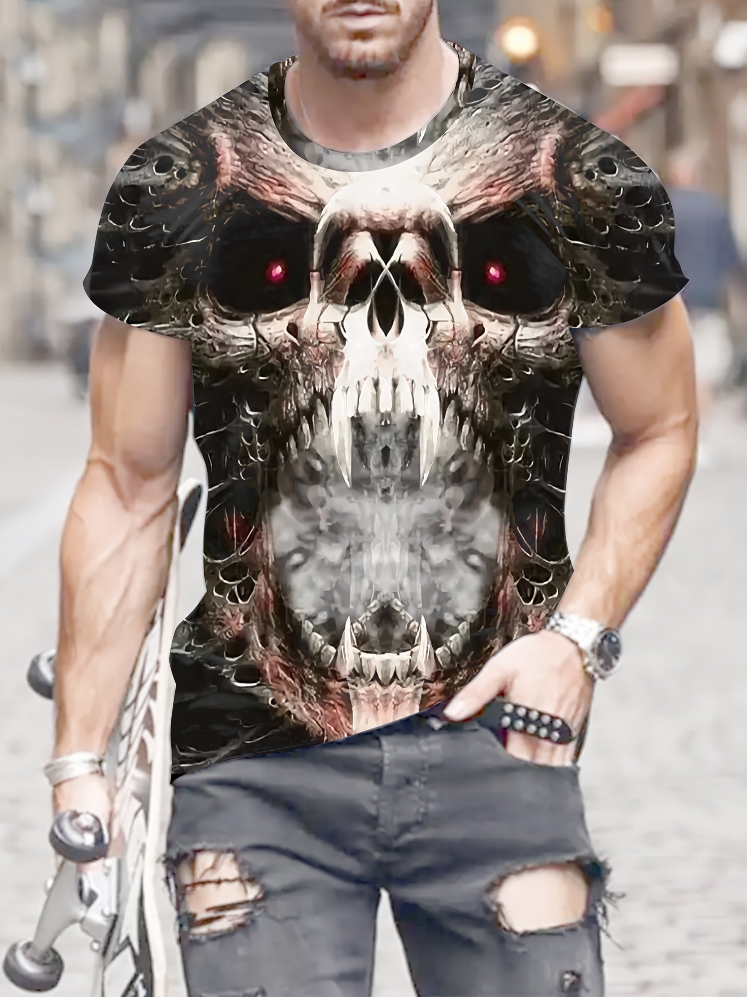 Terrifying Skull Pattern Men's Short Sleeve T-shirt Graphic Tee