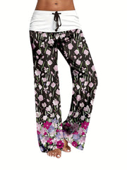 Floral Print Drawstring Wide Leg Pants