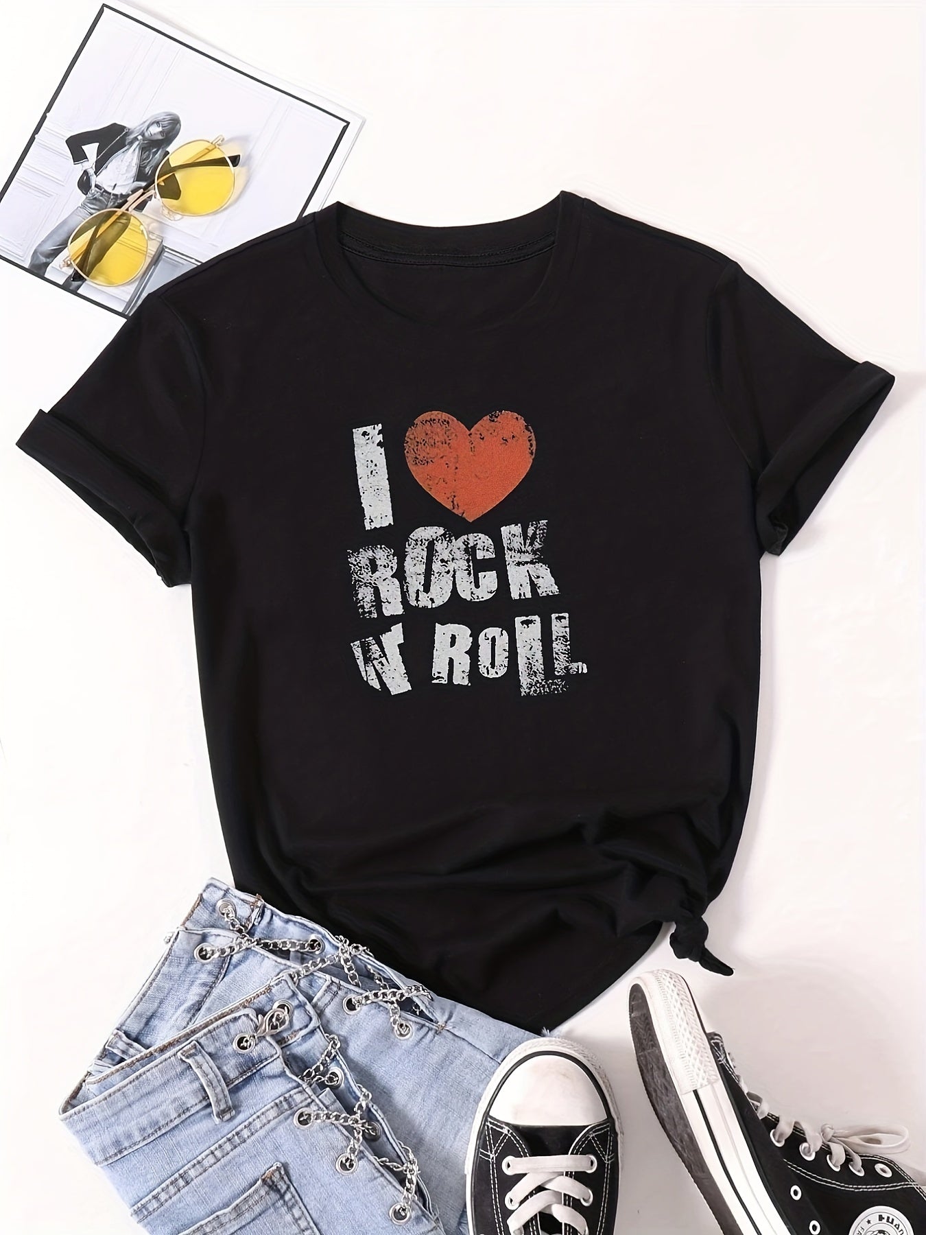 Rock T shirts Crew Neck Short Sleeve Hip Hops Tops Women's Clothing