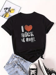 Rock T shirts Crew Neck Short Sleeve Hip Hops Tops Women's Clothing