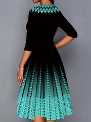 Geometric Print Half Sleeve Round Neck Dress