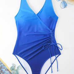 Ombre Print Wrap One Piece Bathing Suit