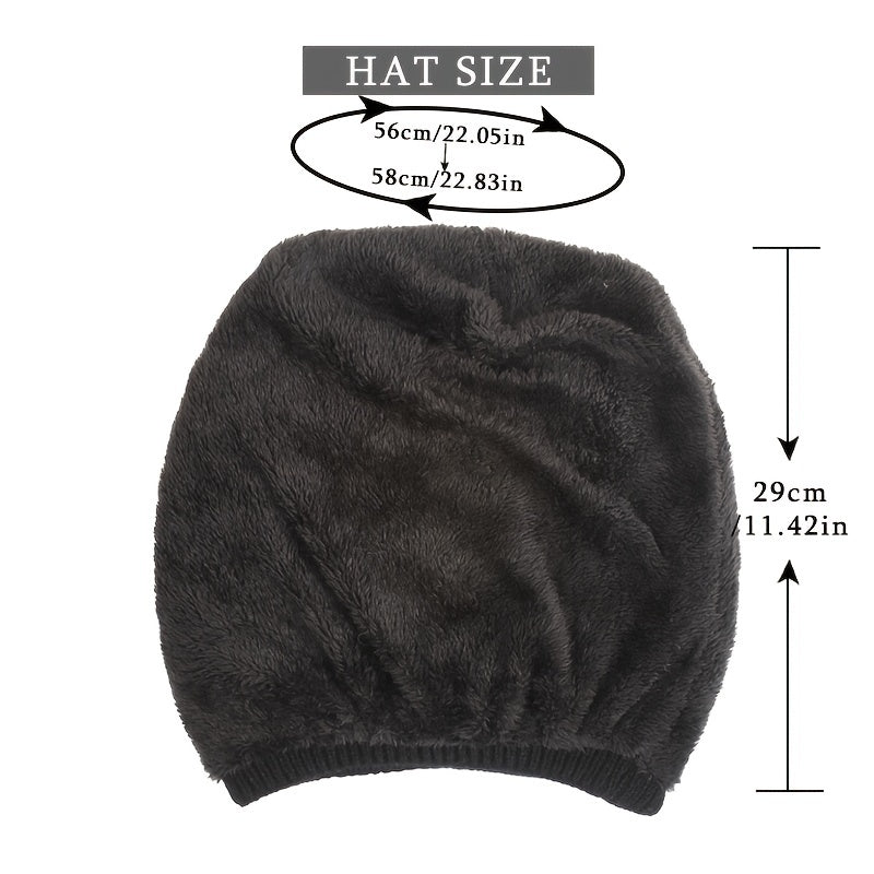 Argyle Knit Fleece Beanie Hat Soft Winter Hat Warm Skull Cap Unisex