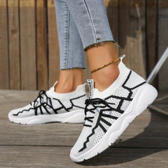 Women's Knitted Sports Shoes Lightweight Lace Up Low Top Running Sneakers