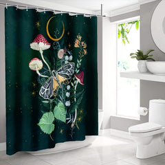 Waterproof Shower Curtain Mushroom Butterfly Print 72x72