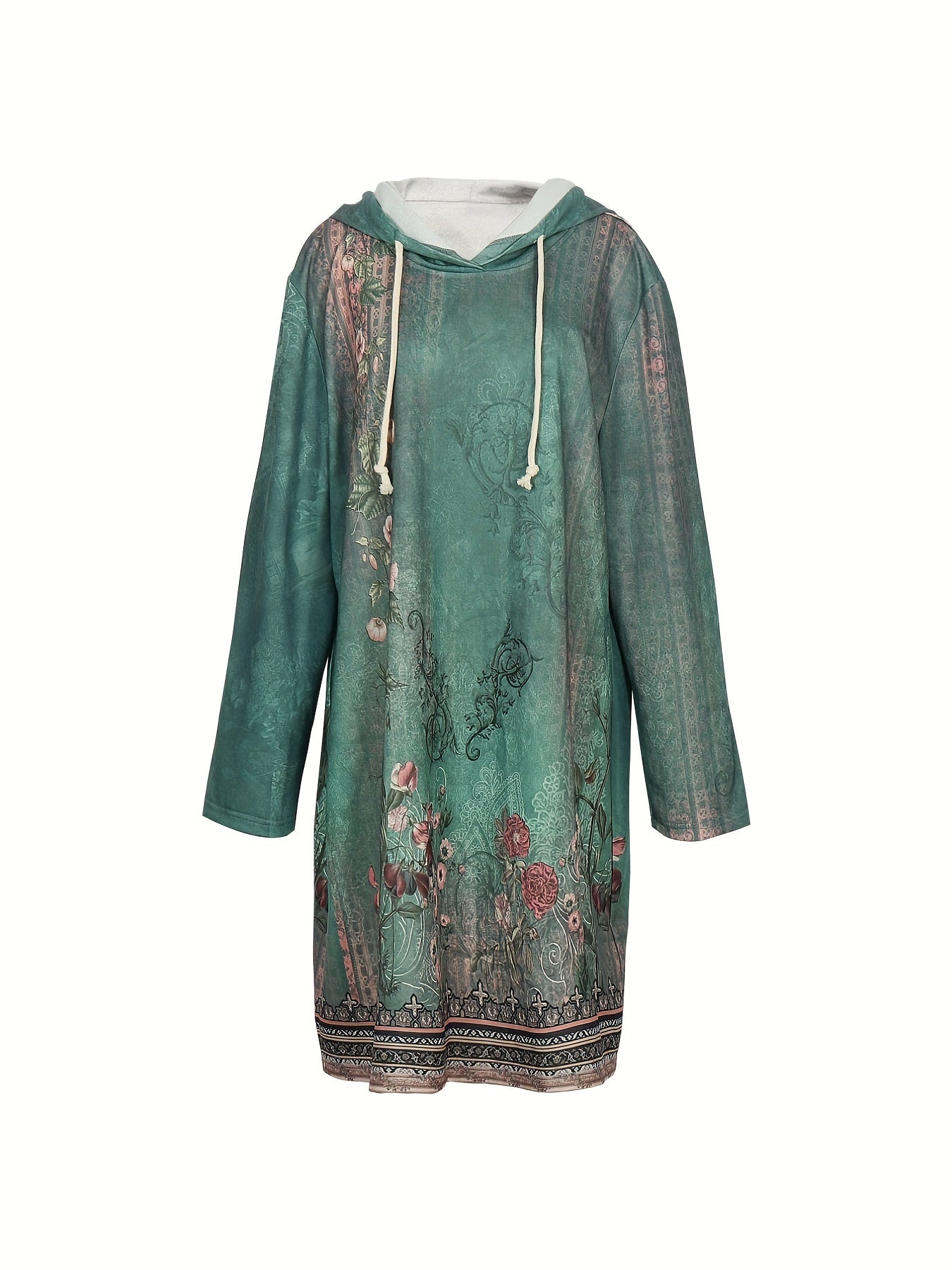 Floral Print Long Sleeve Hoodie Dress