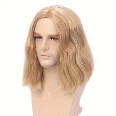Curly Dark Brown Men's Wig Middle Part Cosplay Anime Heat Resistant