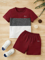 2pcs Boys Casual Short Sleeve T shirt&Shorts Set Summer Kids Clothing