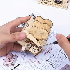Wooden Chicken Pecking Rice Puzzle Toy with Linkage Gear Shake Handle