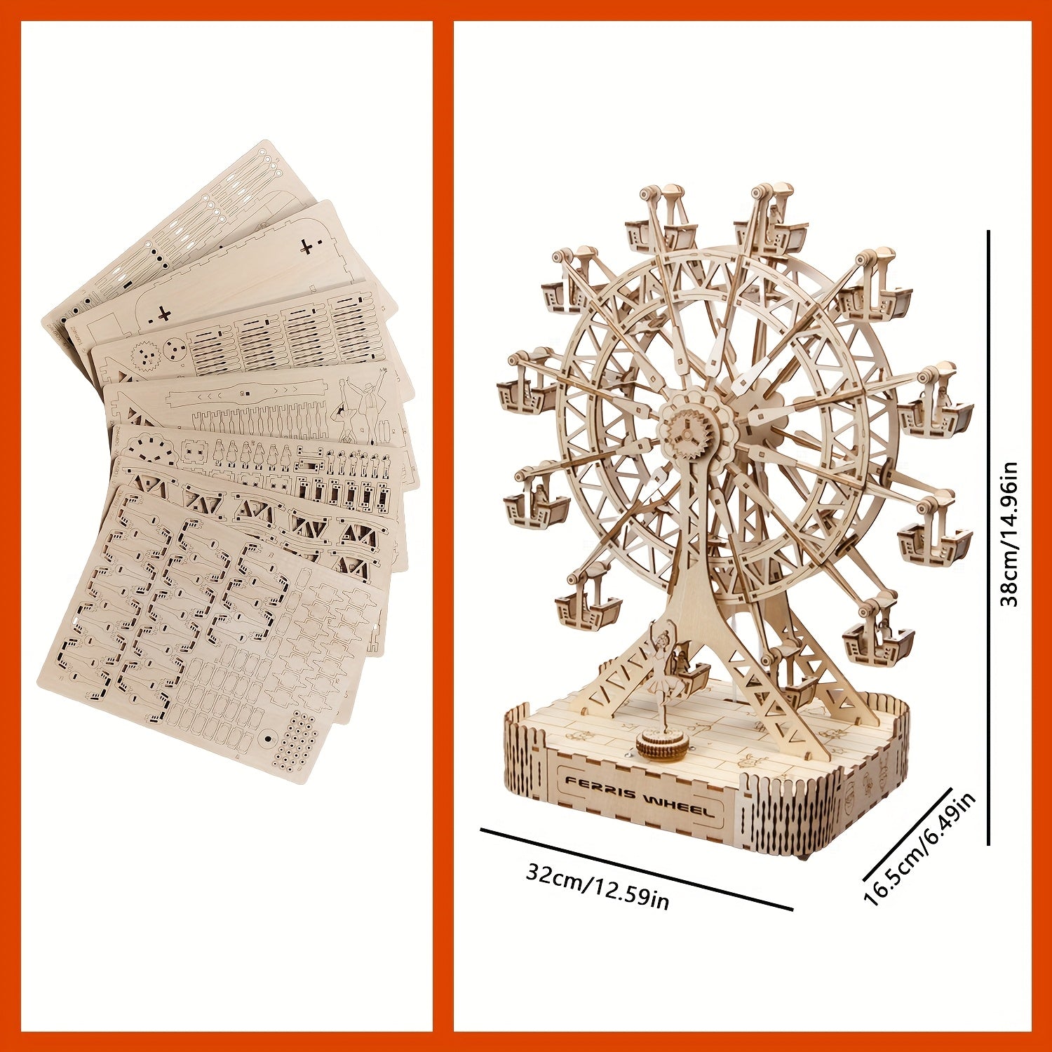 3D Wooden Ferris Wheel Puzzle Model