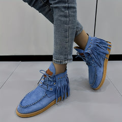 Women's Tassel Flat Ankle Boots Lace Up Anti skid High Top Boots