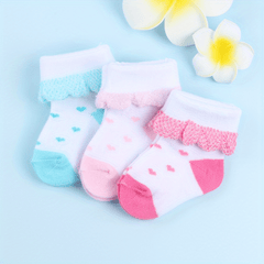 3 Pairs Baby Girl Socks Love Shape Jacquard Half Socks